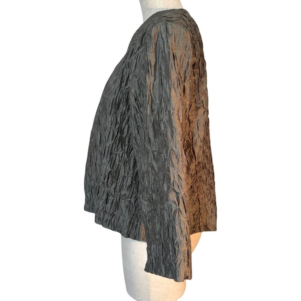 Eileen Fisher Womens 100% Silk Jacket Open Front Size L Crinkle Smock Texture - Picture 5 of 8